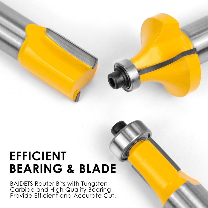 BAIDETS Router Bits Set 1/2 Inch Shank - BAIDETS 12 Pieces Tungsten Carbide Router Bits, Woodwork Tools - Image 3